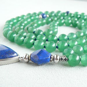 Green Aventurine Mala Lapis Lazuli Pendant Necklace for Mom Gift for Women 108 Mala Necklace Knotted Green Blue Long Necklace Yoga Jewelry image 2