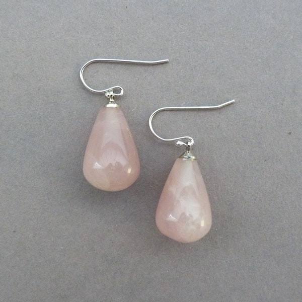 Rose Quartz Earrings, Teardrop Earrings, Natural Rose Quartz Jewelry, Silver Rose Quartz Drop Earings, October Birthstone Jewelry Gift