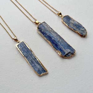Kyanite Necklace for Men, Kyanite Pendant for Women, Raw Kyanite Gold Crystal Pendant Necklaces, Layering Necklace, Natural Kyanite Jewelry
