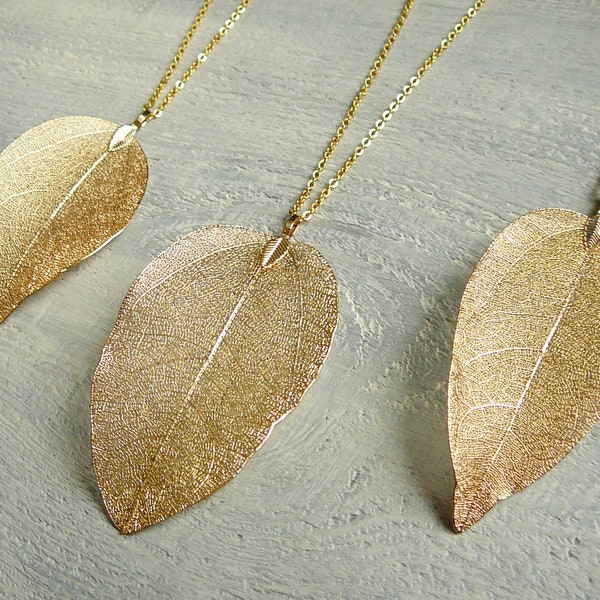 Gold Leaf Necklace Gold Plated Real Leaf Pendant Necklaces for Women Organic Leaf Jewelry for Womens Gift Gold Dipped Leaf Necklace for Girl