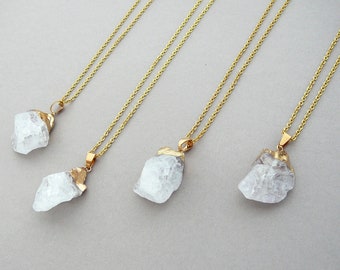 Raw Clear Quartz Gold Necklace, Natural Cloudy Quartz Necklace Clear Quartz Pendant, Healing Crystal Necklace April Birthstone Necklace Gift