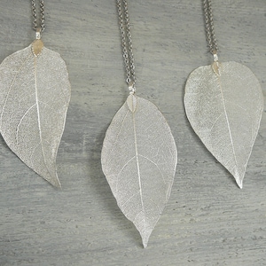 Silver Leaf Necklaces for Women Silver Plated Real Leaf Pendant Organic Leaf Jewelry Girls Silver Dipped Leaf Necklaces Unique Gift for Her