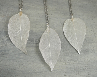 Silver Leaf Necklaces for Women Silver Plated Real Leaf Pendant Organic Leaf Jewelry Girls Silver Dipped Leaf Necklaces Unique Gift for Her