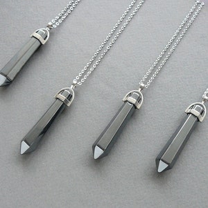 Collar de hematita para hombre, colgante de hematita, collar largo de plata con colgante de hematita, collar con punta de cristal curativo para hombres y mujeres, joyería de regalo.