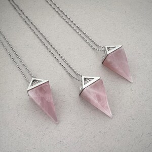 Pyramid Quartz Crystal Necklace Rose Quartz Pendant Everyday Necklace Rose Quartz Stone Pendant for Women Gemstone Necklace Girlfriend gift image 5
