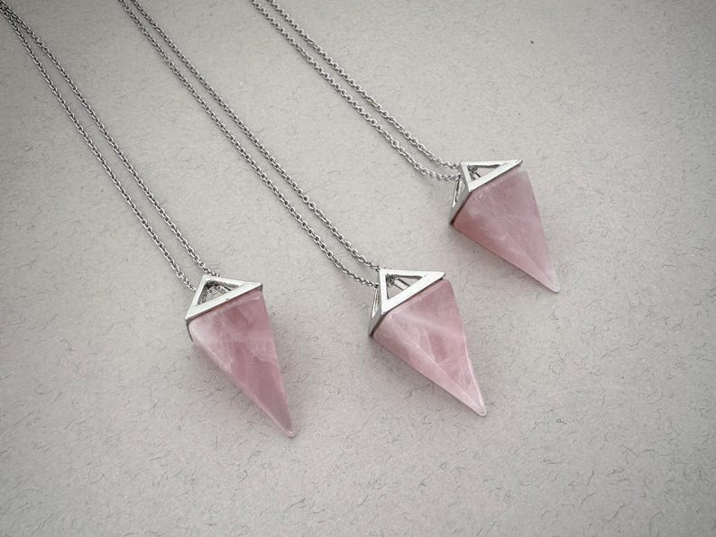 Pyramid Quartz Crystal Necklace Rose Quartz Pendant Everyday Necklace Rose Quartz Stone Pendant for Women Gemstone Necklace Girlfriend gift image 5
