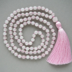 Rose quartz necklace Long necklaces for women Tassel necklace 108 Mala beads necklace Yoga gift Meditation necklace Rose quartz jewelry