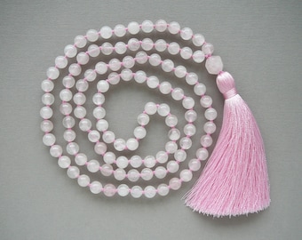 Rose quartz necklace Long necklaces for women Tassel necklace 108 Mala beads necklace Yoga gift Meditation necklace Rose quartz jewelry