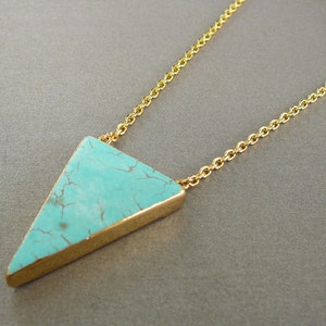 Turquoise Pendant Gold Turquoise Necklace Blue Necklace Gift for Women Gemstone Necklace for Girlfriend gift Turquoise Triangular Pendant