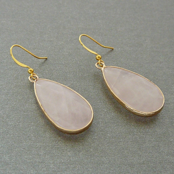 Rose Quartz Earrings Gemstone Earrings Rose Quartz Drop Earings Birthstone Earrings Pink Quartz Jewelry Gold Earrings for Women Gift for her
