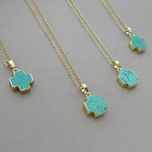 Türkis Kreuz Halskette, Blauer Edelstein Anhänger Halskette, Gold Türkis Schmuck, echter Türkis Howlith Kreuz Anhänger, Geschenk für Frauen