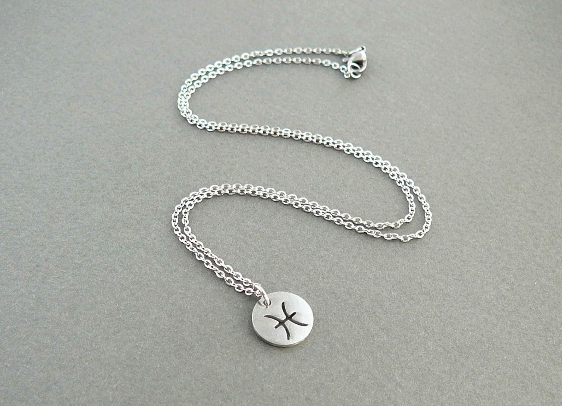 Pisces Zodiac Necklace Mens Silver Coin Pendant Horoscope - Etsy