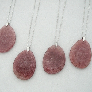 Strawberry Quartz Necklace Long Necklace Natural Strawberry Quartz Crystal Pendant for Women Gemstone Necklace Girlfriend gift Stone Pendant