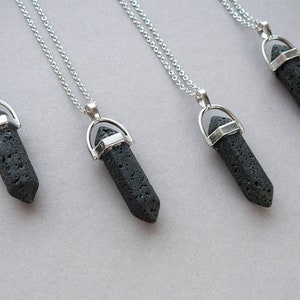 Black Lava Pendant Necklace Mens Womens Lava Rock Necklace Volcanic Lava Pendant for Mens Black Bullet Necklaces Black Lava Jewelry Gift