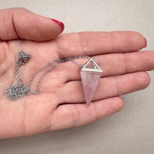 Pyramid Quartz Crystal Necklace Rose Quartz Pendant Everyday Necklace Rose Quartz Stone Pendant for Women Gemstone Necklace Girlfriend gift image 7