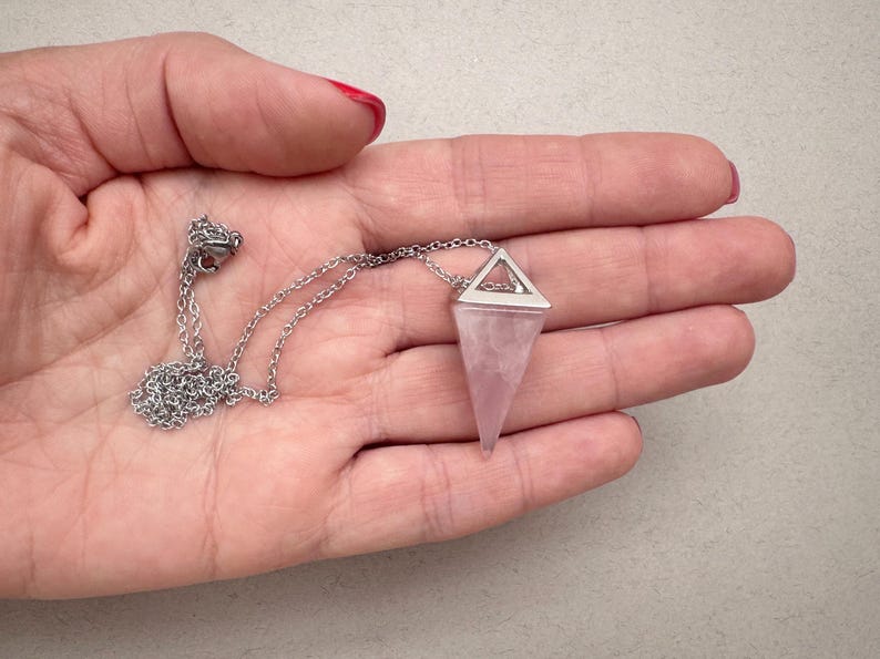 Pyramid Quartz Crystal Necklace Rose Quartz Pendant Everyday Necklace Rose Quartz Stone Pendant for Women Gemstone Necklace Girlfriend gift image 7