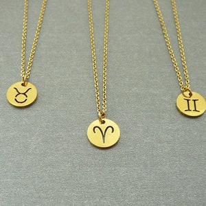 Zodiac Necklace, Gold Coin Necklace, Astrology Pendants, Horoscope Gift, Jewelry for Woman, Zodiac Signs Necklace, Birthday Gift Idea Women