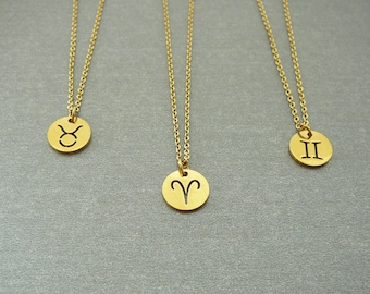 Zodiac Necklace, Gold Coin Necklace, Astrology Pendants, Horoscope Gift, Jewelry for Woman, Zodiac Signs Necklace, Birthday Gift Idea Women