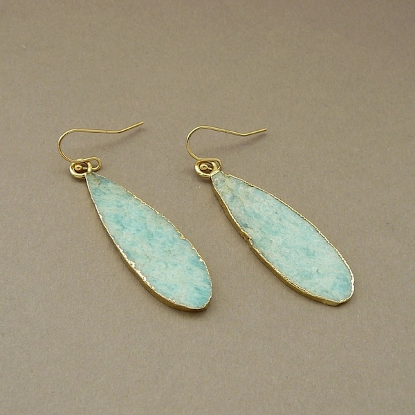 Amazonite Drop Earrings, Mint Stone Earrings, Long Amazonite Earrings, Amazonite Gold Earrings, Mint Wedding Earrings, Amazonite Jewelry