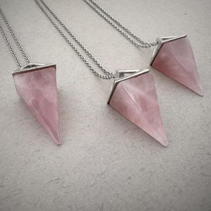 Pyramid Quartz Crystal Necklace Rose Quartz Pendant Everyday Necklace Rose Quartz Stone Pendant for Women Gemstone Necklace Girlfriend gift image 2