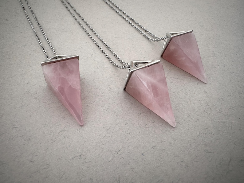 Pyramid Quartz Crystal Necklace Rose Quartz Pendant Everyday Necklace Rose Quartz Stone Pendant for Women Gemstone Necklace Girlfriend gift image 2