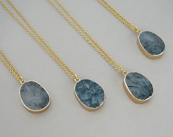 Black Rutilated Quartz Necklace Gold Crystal Necklace Genuine Quartz Crystal Pendant Tourmalated Quartz Pendant Healing Stone Gift for Women