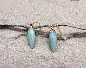 Natural Green Aventurine Earrings, Gold Plated Dangle Earrings, Small Gemstone Drop Minimalist Jewelry