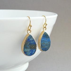 Lapis Lazuli Drop Earrings, Gold Blue Earrrings, September Birthstone Gift, Lapis Lazuli Earrings, Boho Blue Gemstone Earrings  for Women
