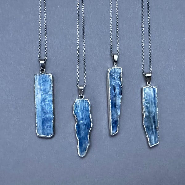 Raw Kyanite Necklace, Blue Silver Necklace, Kyanite Pendant, Healing Crystals, Boho Necklaces, Natural Kyanite Jewellery, Gift for Man Women