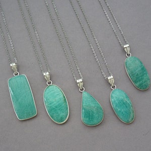 Pendentif En Amazonite Véritable Avec Monture Argentée - Longueur 1-5/8 Pouces, Unisexe, Neuf