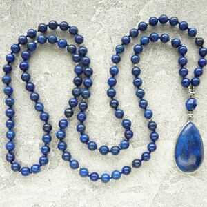 Lapis Lazuli Necklace Lapis Lazuli Mala Necklace Blue Bead Hand Knotted Long Necklace for Women Men 108 Mala Necklace Yoga Jewelry Gift Idea image 2