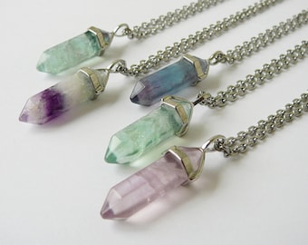 Crystal Point Necklace Fluorite Necklace Fluorite pendant Fluorite Bullet Pendants for women gift Gemstone Pendant Necklace for girlfriend