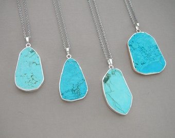 Collar de turquesa, colgante de turquesa, colgante de howlita, collar de plata, regalo para mujer, collar azul, collares largos de piedras preciosas, joyería bohemia
