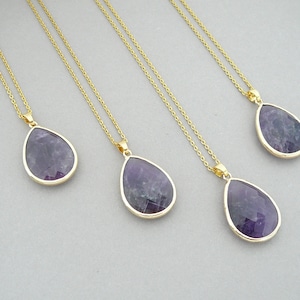 Gold Amethyst Necklace, Natural Faceted Amethyst Drop Pendant, Point Necklace, Long Purple Crystal Necklace for Women for Men Jewelry Gift