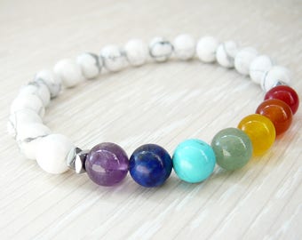 7 Pulsera Chakra para las mujeres regalo hermana pulsera de energía pulsera de howlite blanco pulsera Chakra joyería joyería curativa espiritual