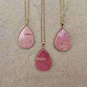 Rhodochrosite Necklace, Rhodonite Necklace, Rhodonite Pendant, Long Triangle Necklace, Gold Pendant Necklace for Women, Rhodonite Jewelry