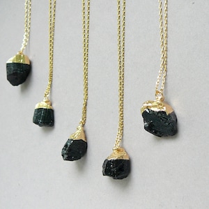 Raw Black Tourmaline Crystal Necklace, Gold Raw Tourmaline Necklaces, Black Tourmaline Pendant, Protection Jewelry Healing Crystal Necklaces