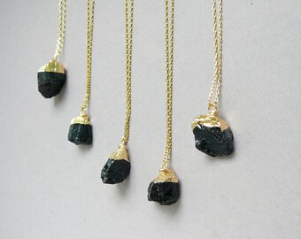 Raw Black Tourmaline Crystal Necklace, Gold Raw Tourmaline Necklaces, Black Tourmaline Pendant, Protection Jewelry Healing Crystal Necklaces