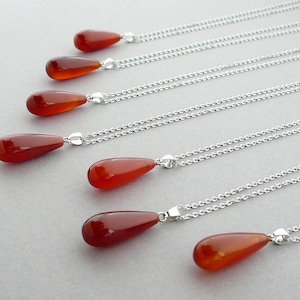 Carnelian Pendant Necklace Red Drop Necklace Carnelian Jewelry Gemstone Drop Silver Pendant Necklace Healing Crystal Necklace for Women Gift