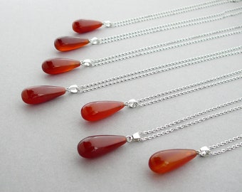 Karneol Anhänger Halskette Roter Tropfen Halskette Karneol Schmuck Edelstein Tropfen Silber Anhänger Halskette Heilende Kristallhalskette für Frauen Geschenk