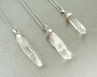 Clear Quartz Silver Necklace Raw Crystal Point Necklaces Healing Crystals Necklace for Man Women Gift Yoga Jewelry Natural Quartz Pendant