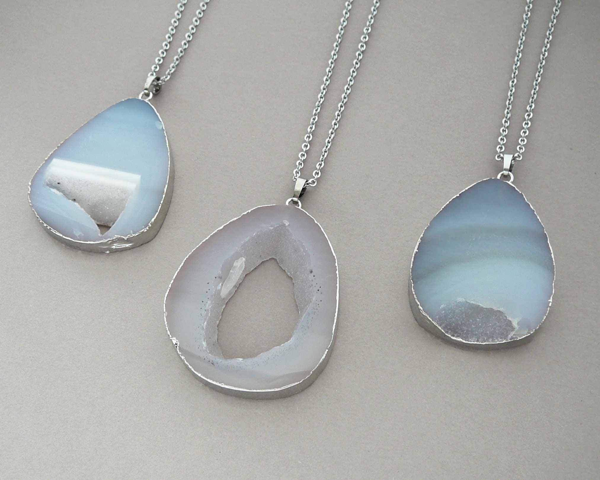 Druzy Necklace Grey Agate Druzy 