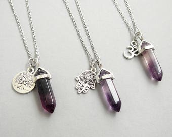 Ametisthalsband Ametisthänge Silver Lotushalsband Helande kristallhalsband för kvinnor Halsband Om Smycken Livets träd halsband gåva