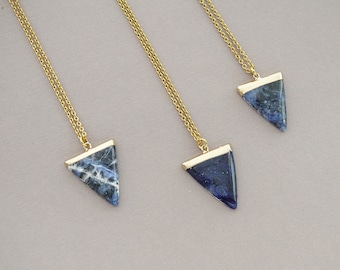 Sodalite Pendant Necklace Blue Triangle Pendant Sodalite Gold Jewelry Natural Sodalite Healing Crystal Necklace for Man for Women Necklace