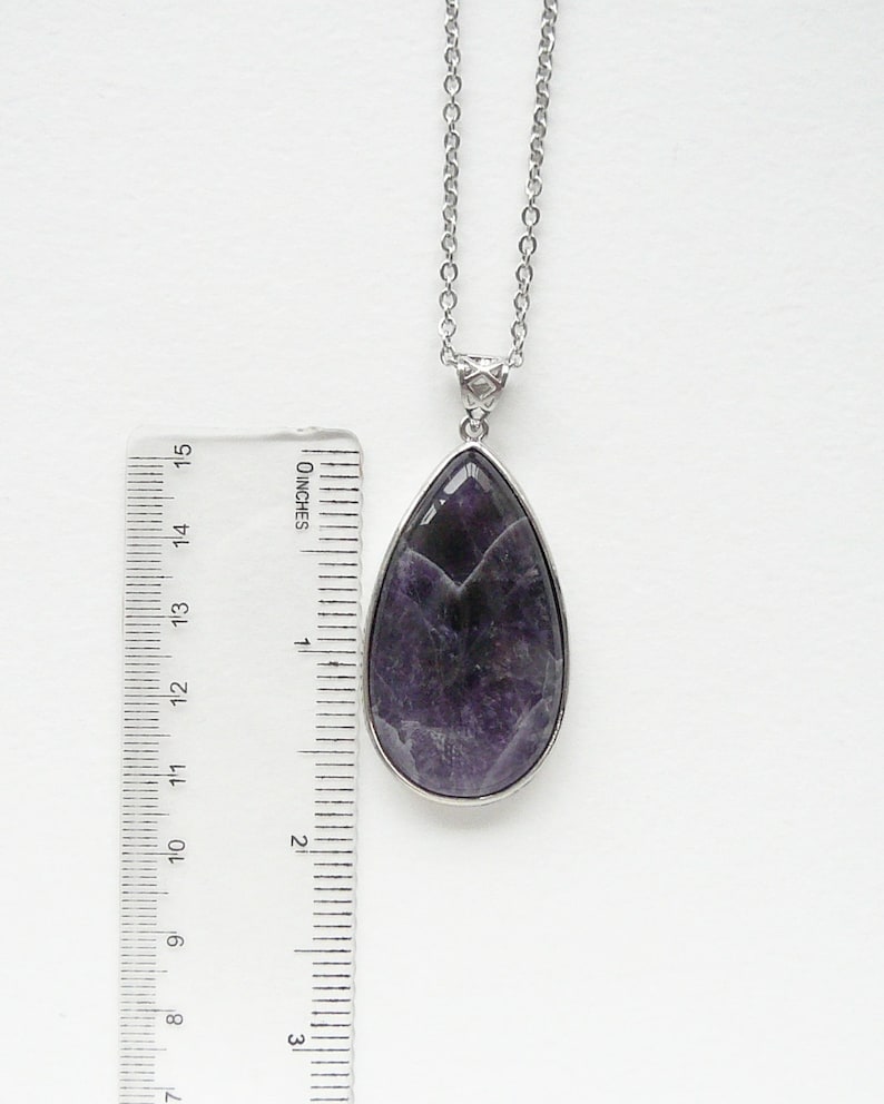 Amethyst Necklace Natural Amethyst Drop Pendant Long Gemstone Etsy