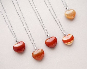 Carnelian Heart Necklace Authentic Carnelian Crystal Pendant Red Gemstone Healing Necklace Siver Carnelian Necklaces for Womens Gift for Her