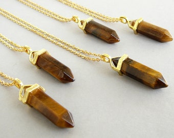 Tiger eye point necklace men tigers eye crystal pendant tiger eye jewelry gold necklace brown natural stones healing crystal necklace