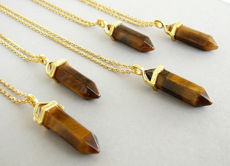 Tiger Eye Point Necklace Men Tigers Eye Crystal Pendant Tiger Etsy