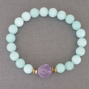 Amazonite Bracelet for her Gift for sister Bracelet for mom Bracelet women Mint Bracelet Beaded Bracelet womens gift Amethyst Crystal image 4