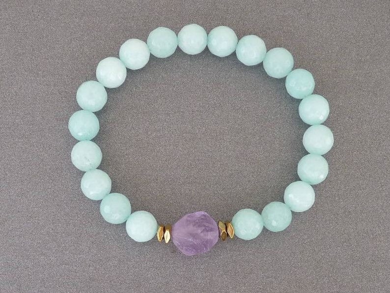 Amazonite Bracelet for her Gift for sister Bracelet for mom Bracelet women Mint Bracelet Beaded Bracelet womens gift Amethyst Crystal image 4